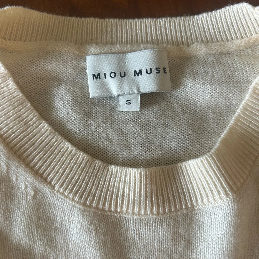 Miou Miou Cream Crewneck Sweater with Black Stripes - Picture 2 of 4